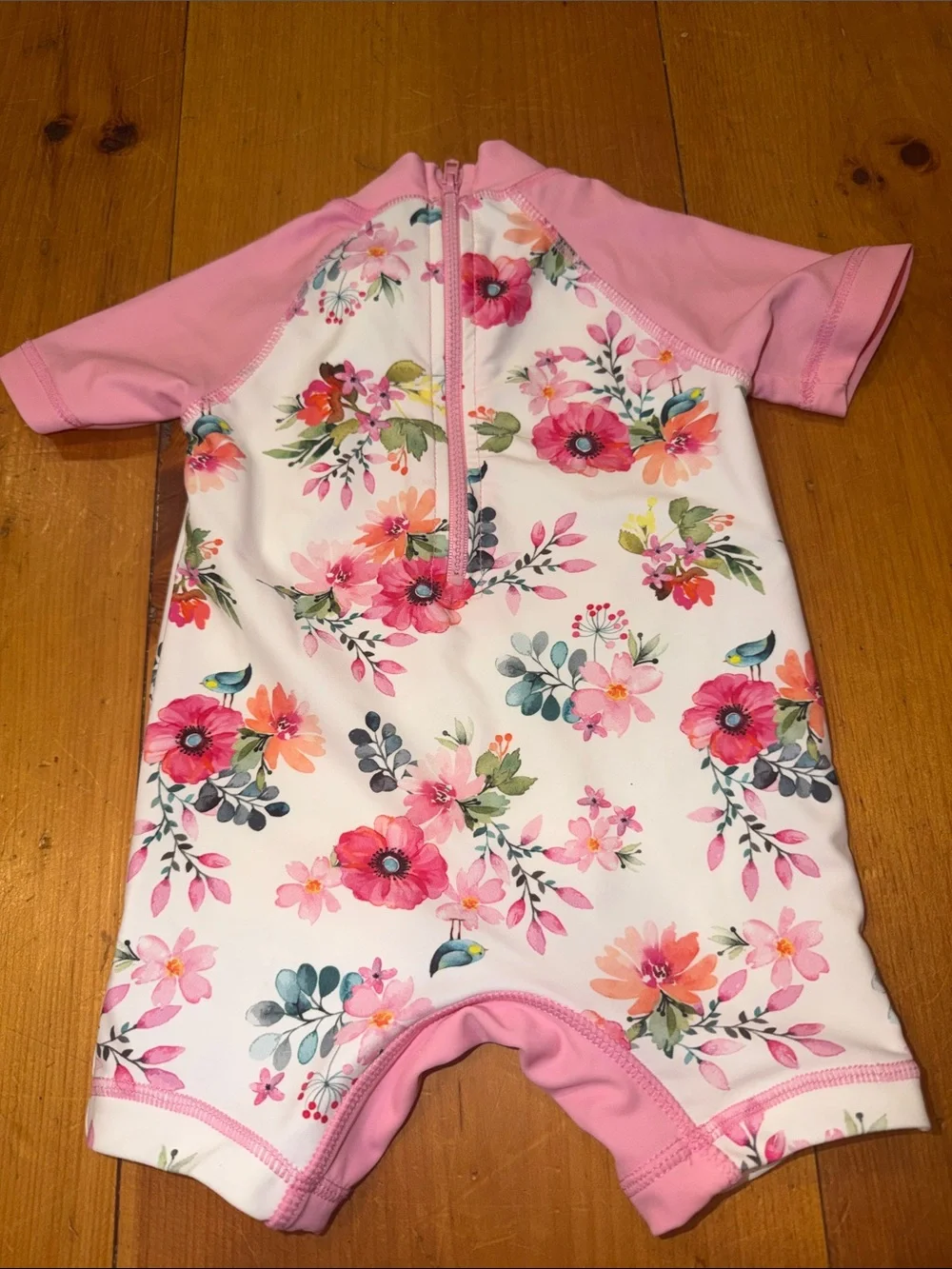 Little me infant Rash guard Pink Floral Baby One-Piece Swimsuit 6-9 months